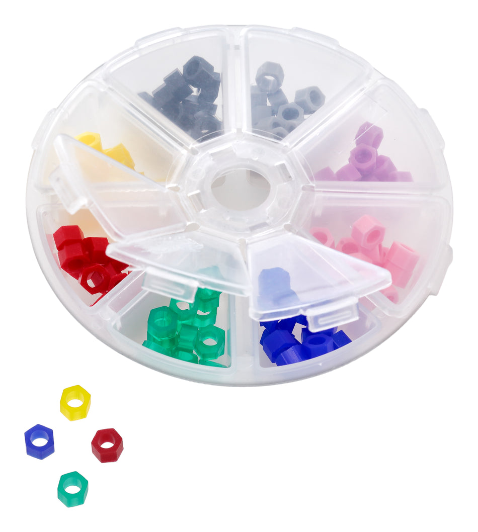 SILICONE RINGS, EXAGONAL BOX, 8 COLOURS - MDSY-6166