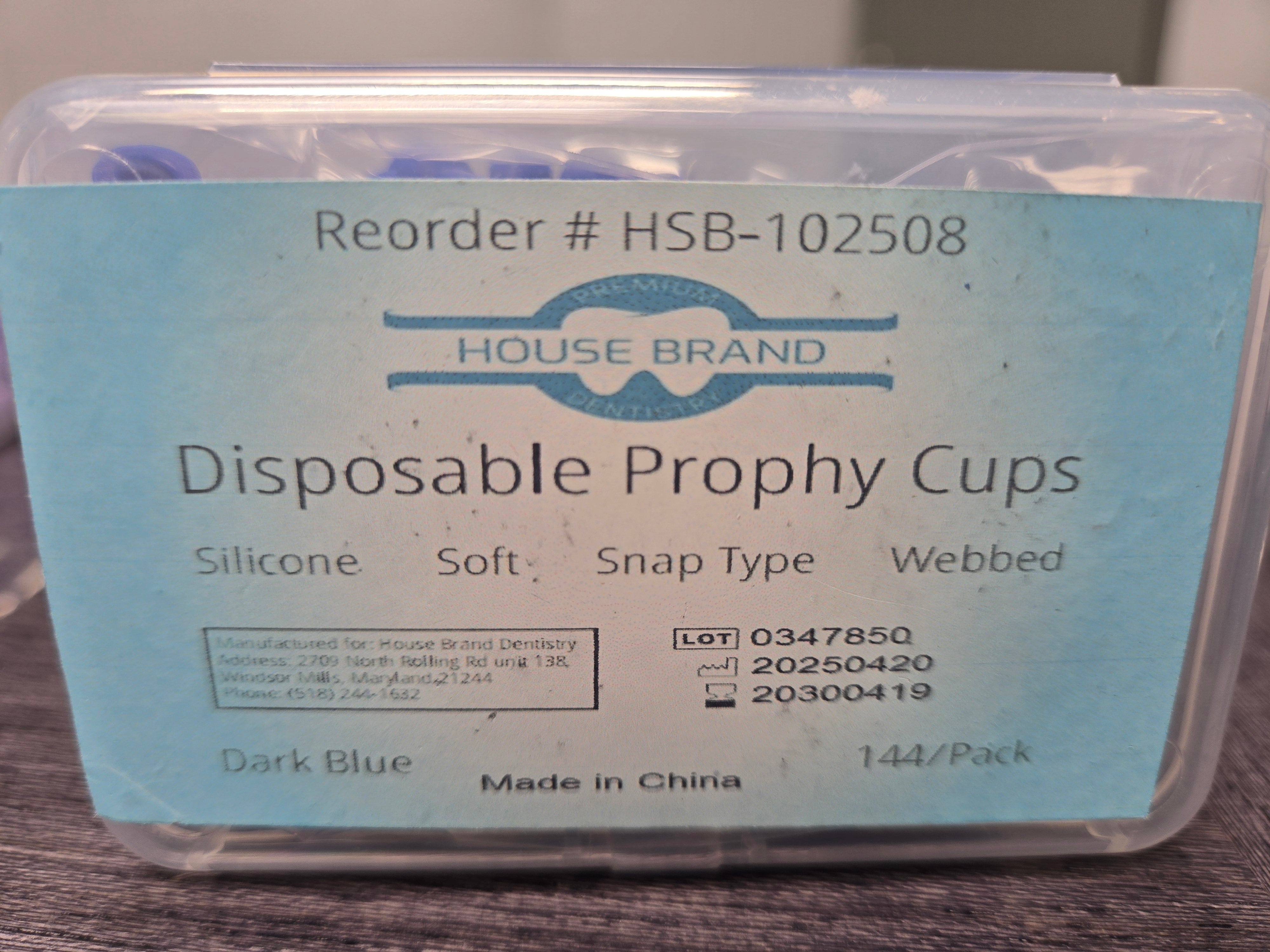 Prophy Cups Snap 144 House (min 5)